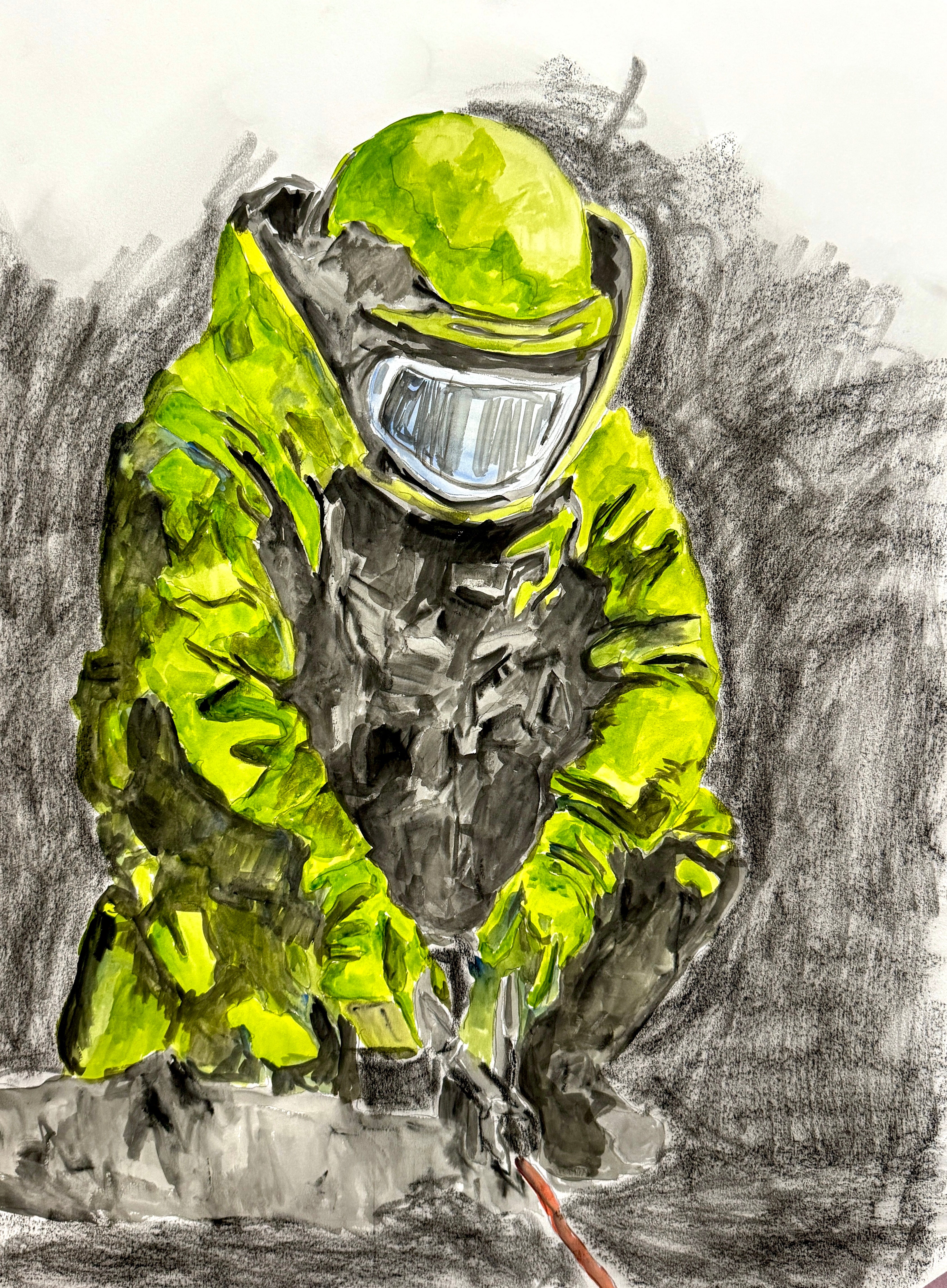 Custom EOD Bomb Suit Portrait | Watercolor by Timothy Colomer — view 2