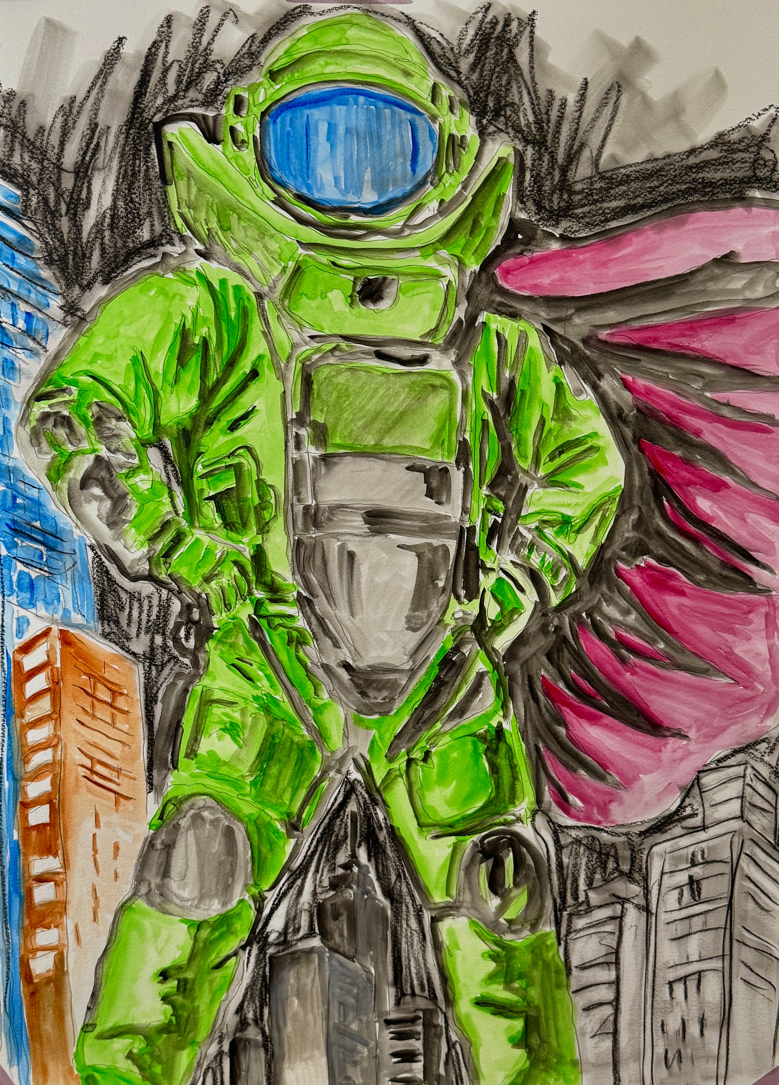 Custom EOD Bomb Suit Portrait | Watercolor by Timothy Colomer — view 3
